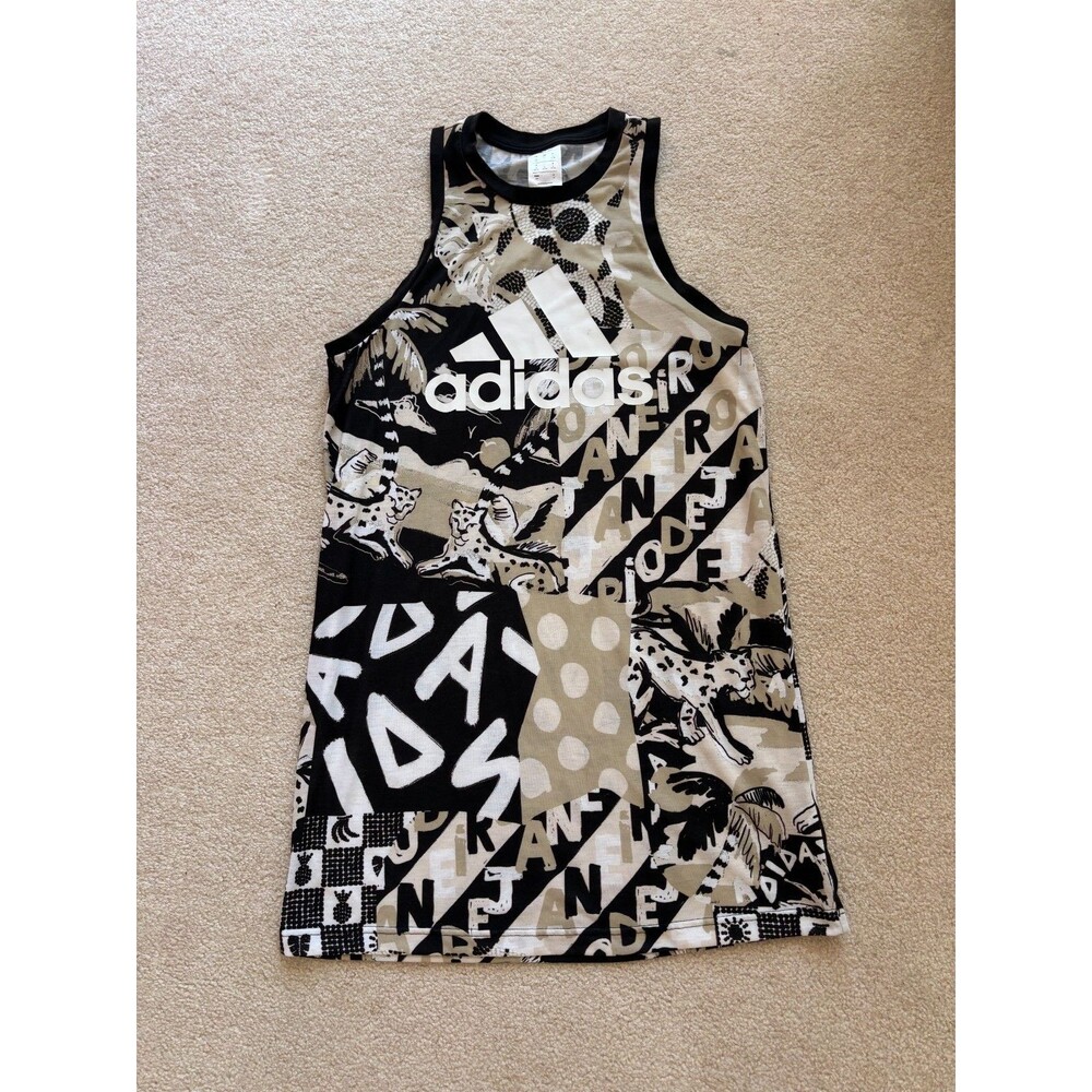 Adidas x Farm Rio Cheetah Tropical Print Tank Dress Womens Size Small Athleisure